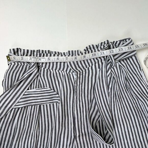 Elan Wide Leg Flowy Pinstripe Pants Wide Leg Paperbag High Tie Waist Grey Whit M - Picture 7 of 12